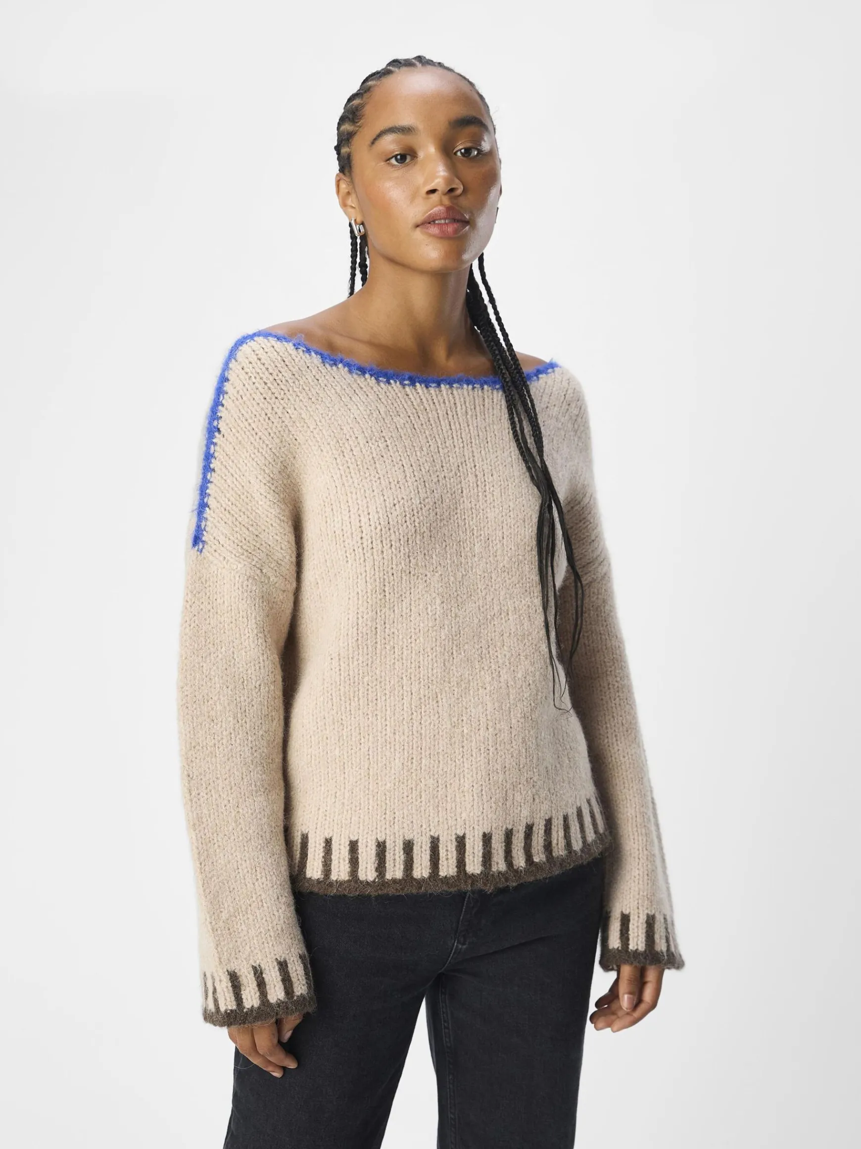 Dame OBJECT BÅDHALSUDSKÆRING STRIKTRØJE