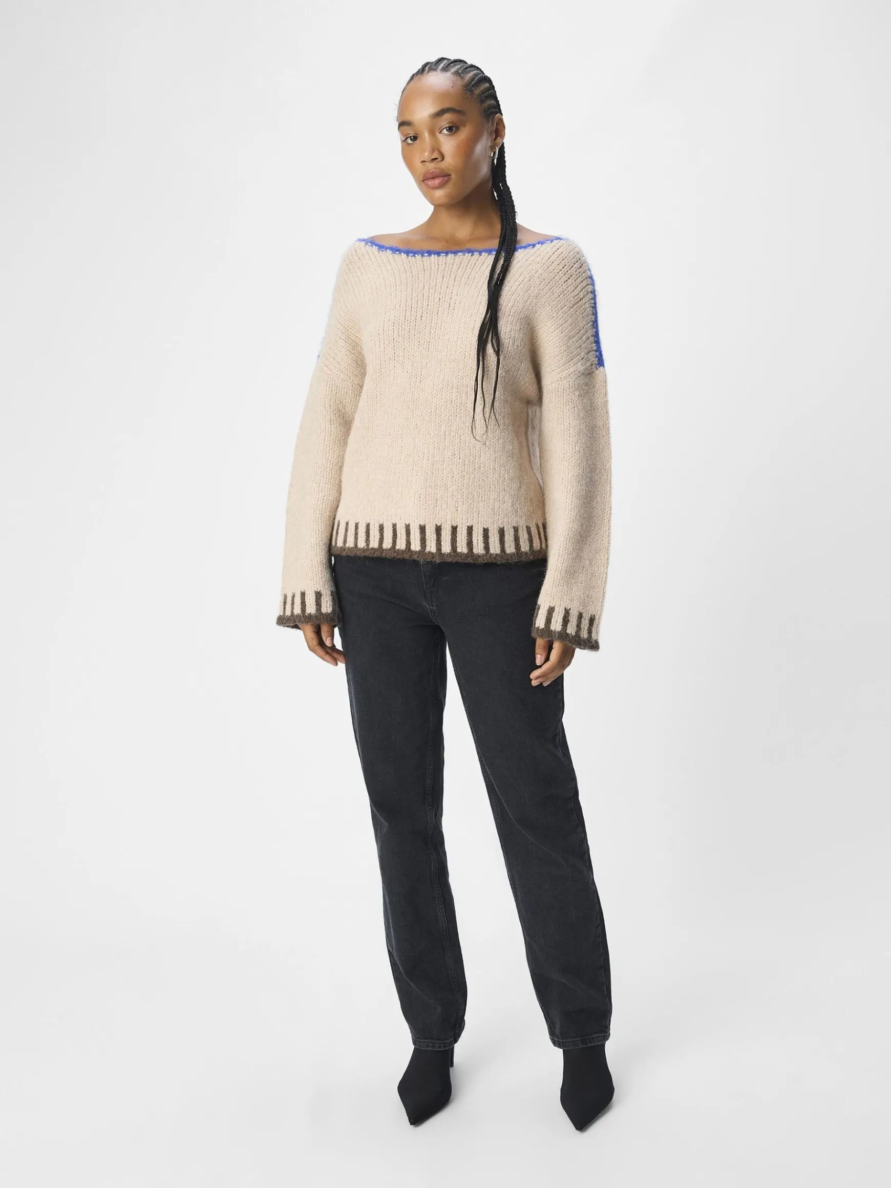 Dame OBJECT BÅDHALSUDSKÆRING STRIKTRØJE