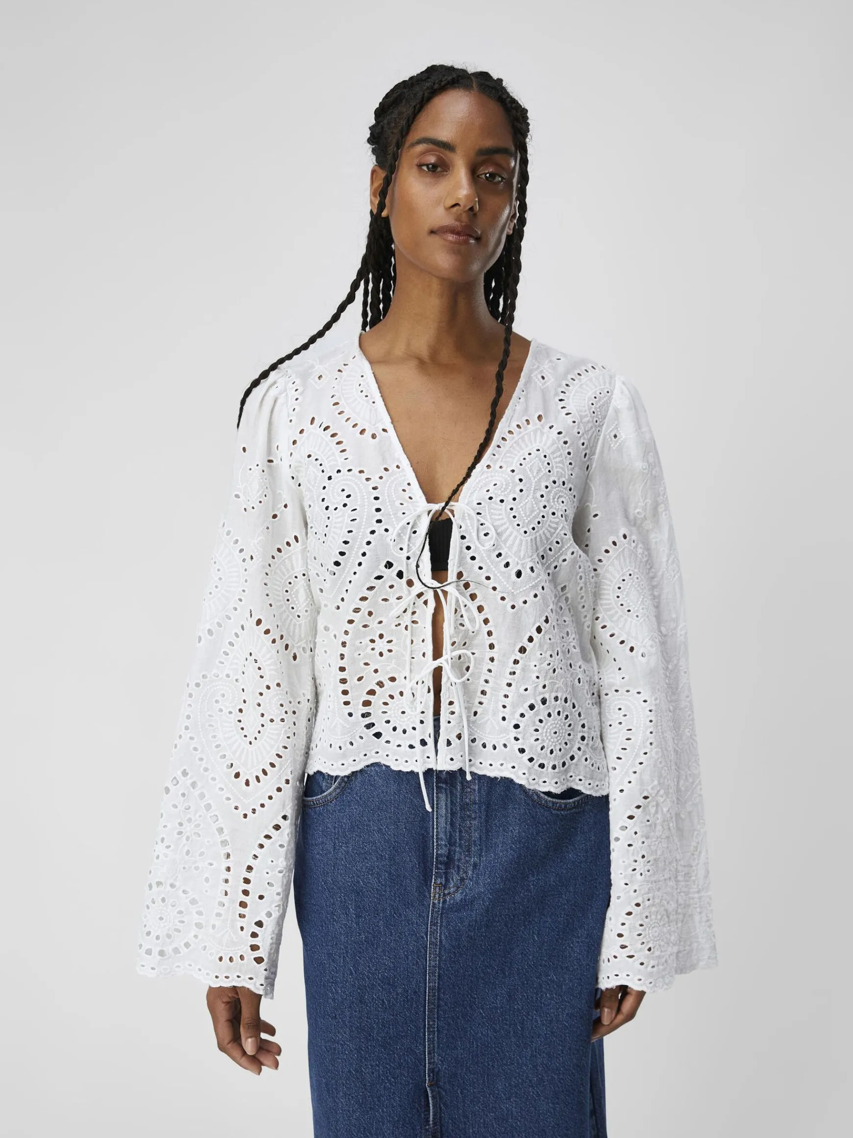 Dame OBJECT BRODERIE ANGLAISE BLUSE