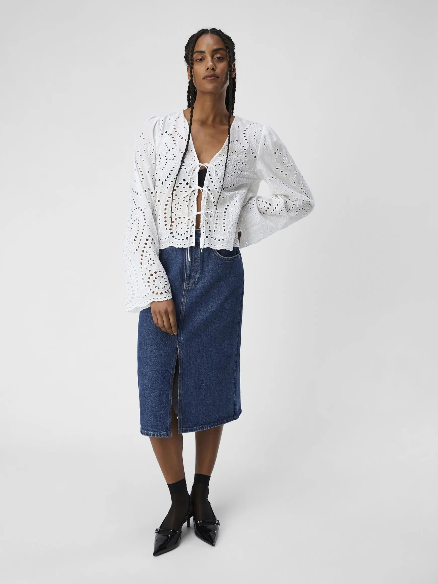 Dame OBJECT BRODERIE ANGLAISE BLUSE