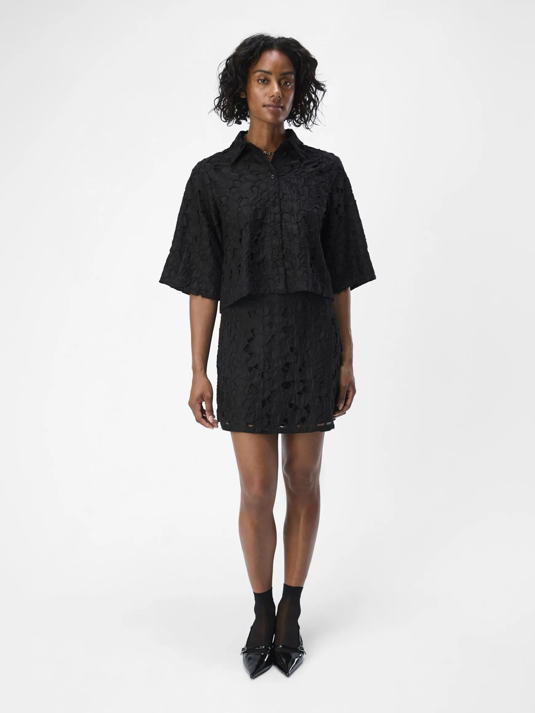 Dame OBJECT BRODERIE ANGLAISE SKJORTE