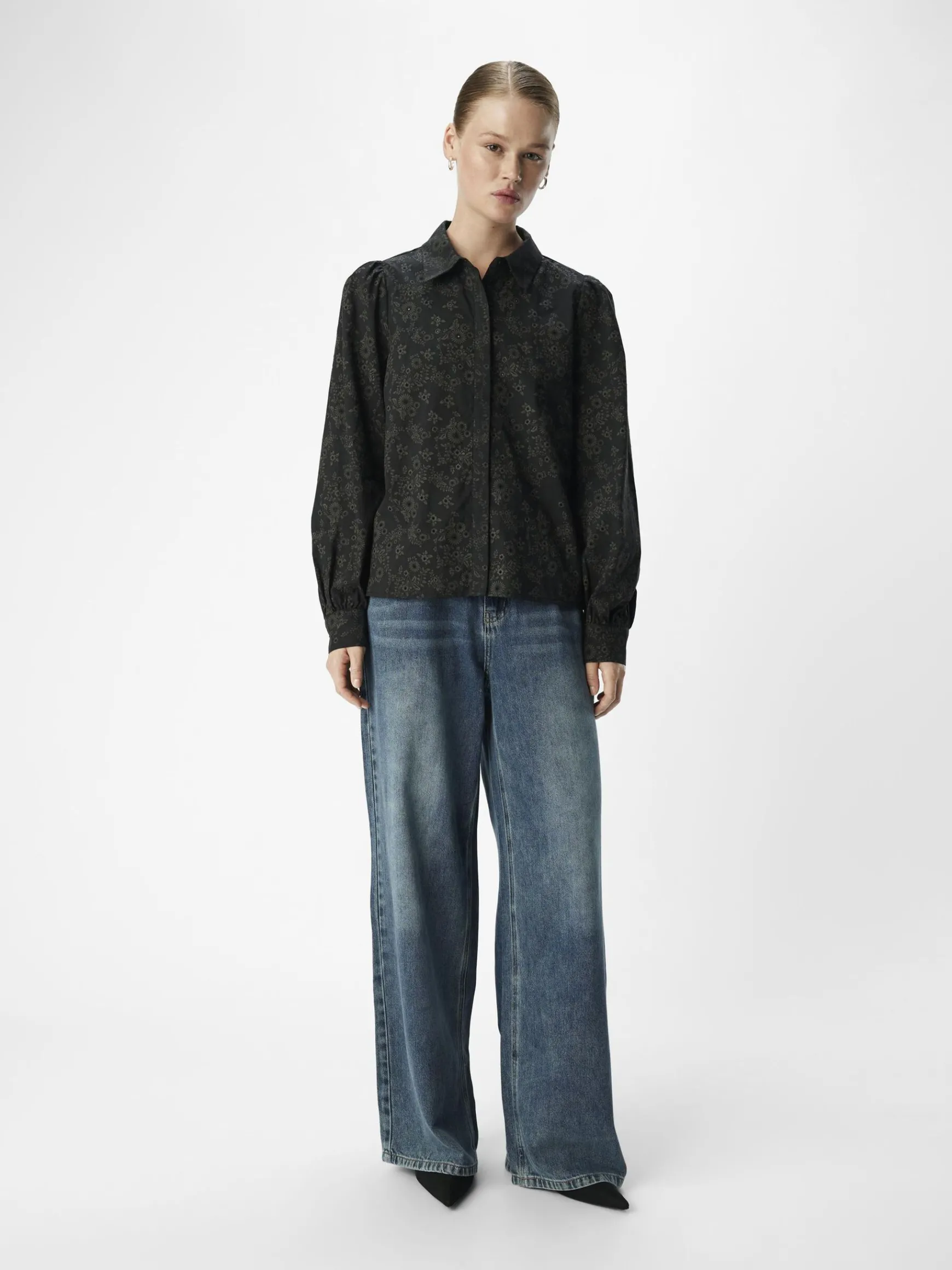 Dame OBJECT BRODERIE ANGLAISE SKJORTE