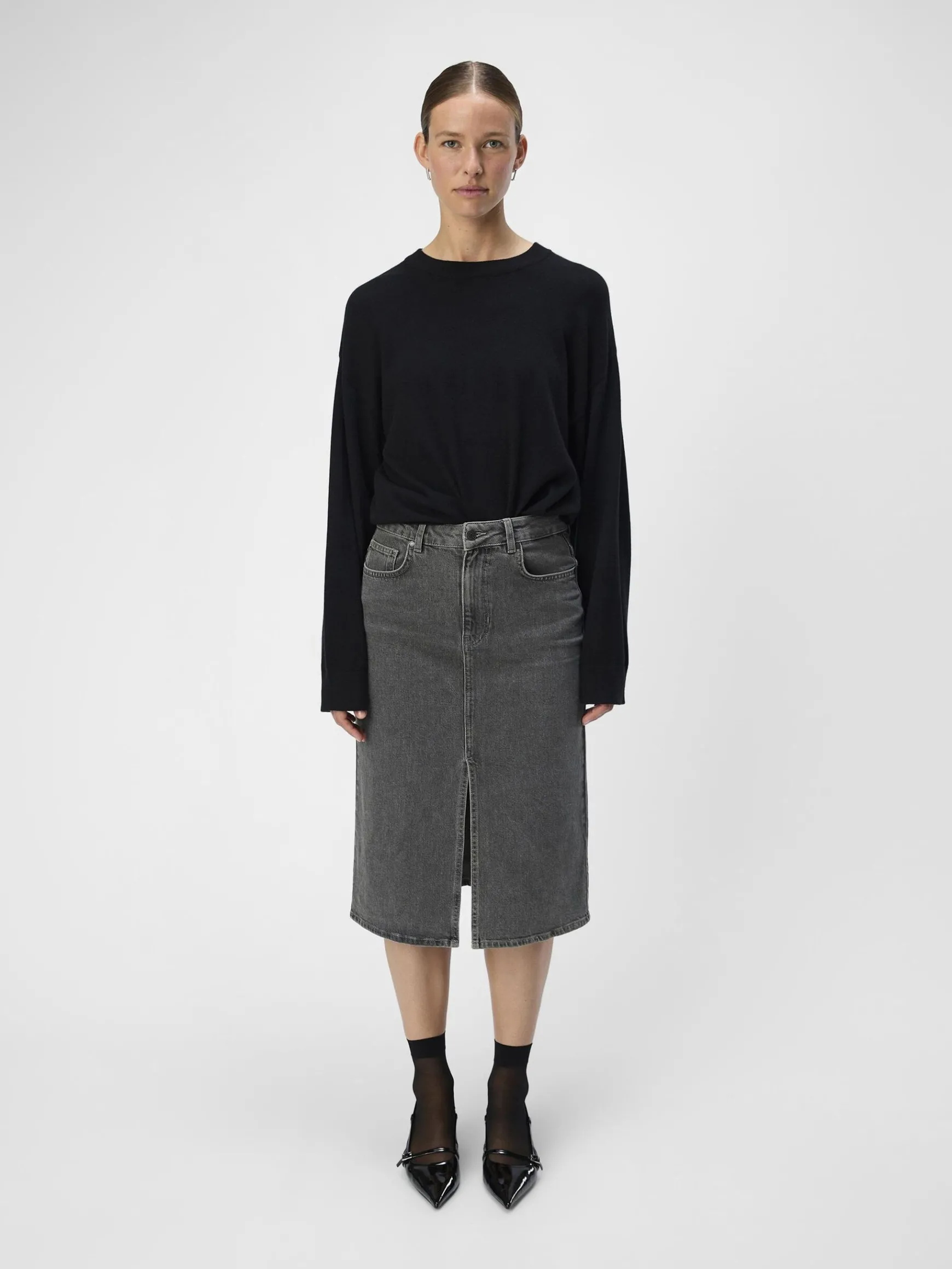 Dame OBJECT DENIM MIDINEDERDEL