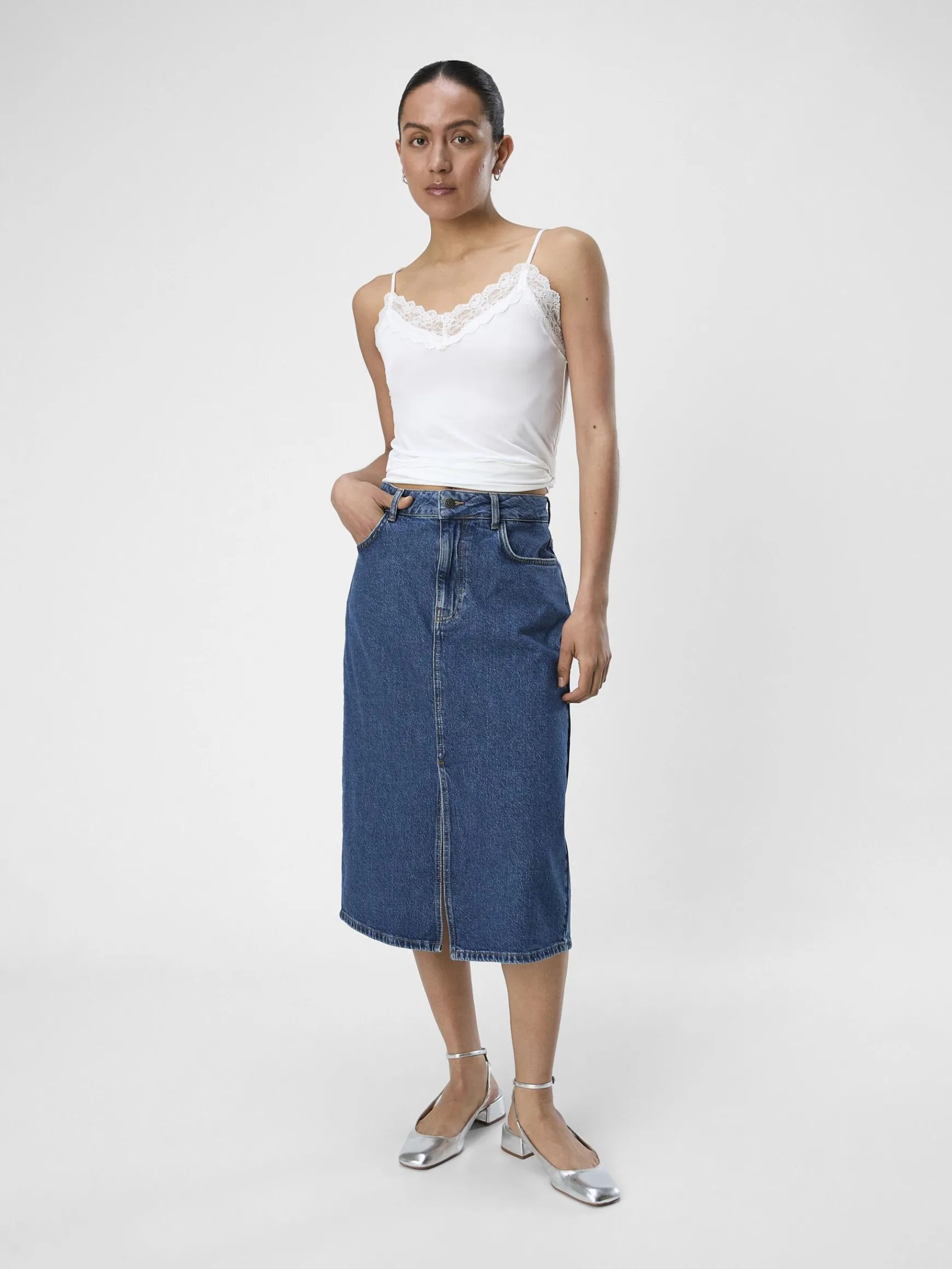 Dame OBJECT DENIM MIDINEDERDEL
