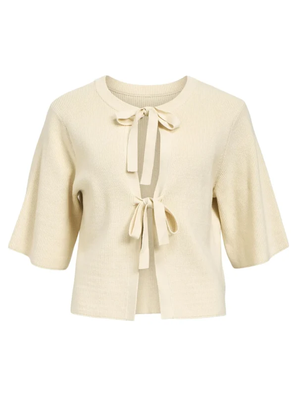 Dame OBJECT KORTÆRMET STRIKKET CARDIGAN