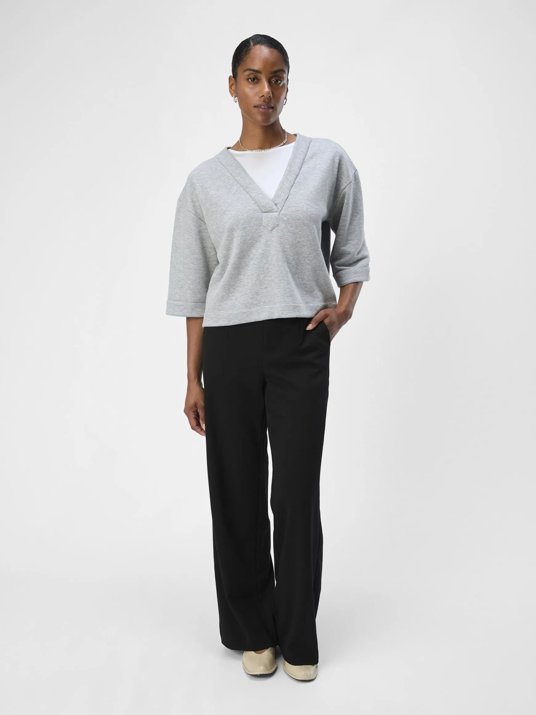 Dame OBJECT KORTÆRMET SWEATSHIRT